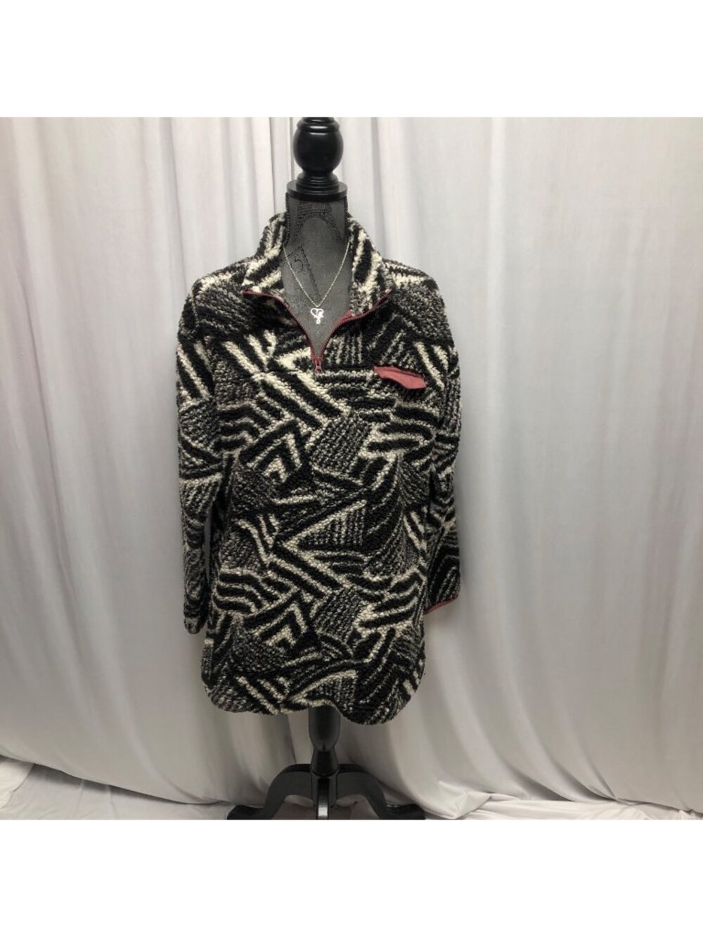 Koolaburra By UGG Sherpa Pullover Jacket Womens Size Medium Black White Shirt
